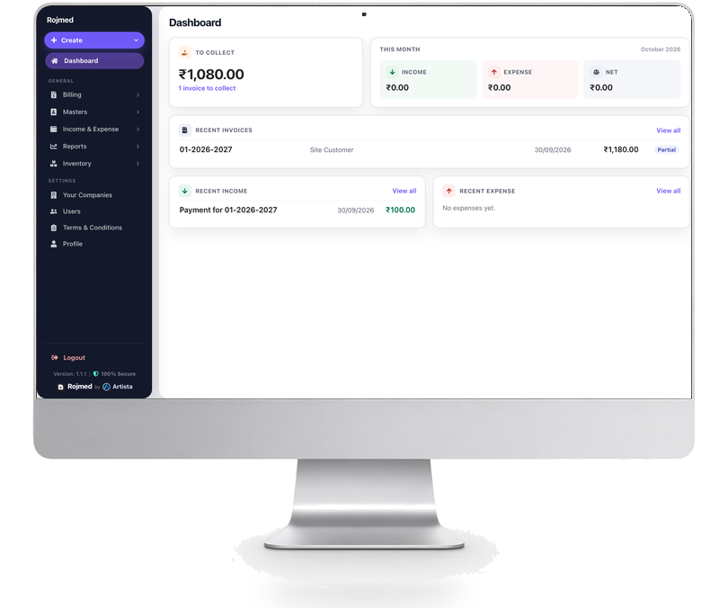 Rojmed settings area for companies and users